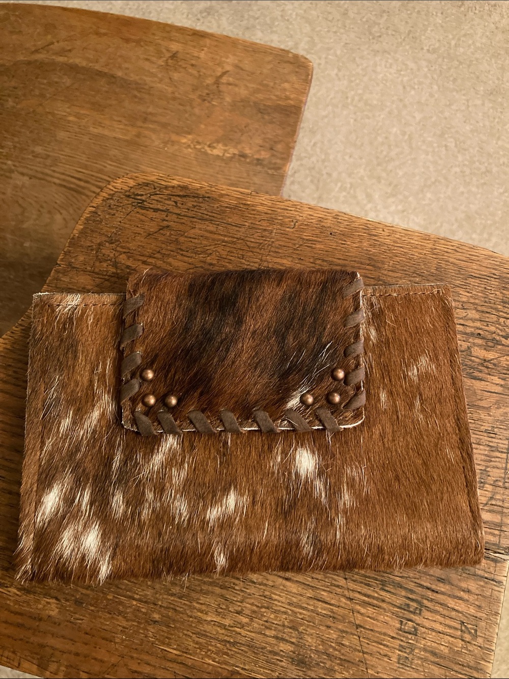 Hair on Hide & Leather Large Bifold Portfolio Wallet Like New!